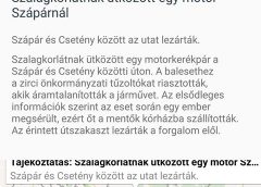 Szápár és Csetény között az utat lezárták