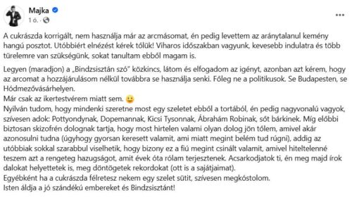 Majka sportnyelven szólva szépített: A cukrászda korrigált, ő is enyhített