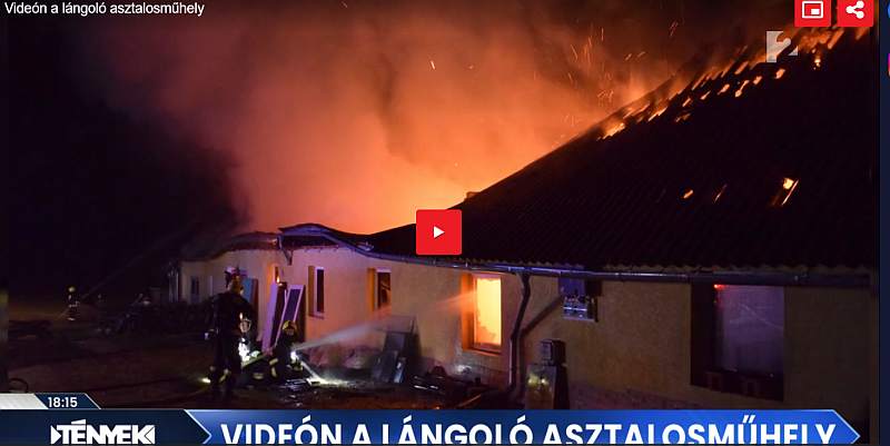 Videón a lángoló asztalosműhely